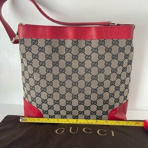 Gucci Monogram Canvas Red Leather Trim Bag